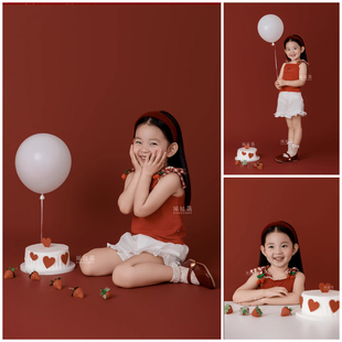 2岁-7岁女童拍照衣服儿童摄影服装道具红色肖像主题影楼艺术照