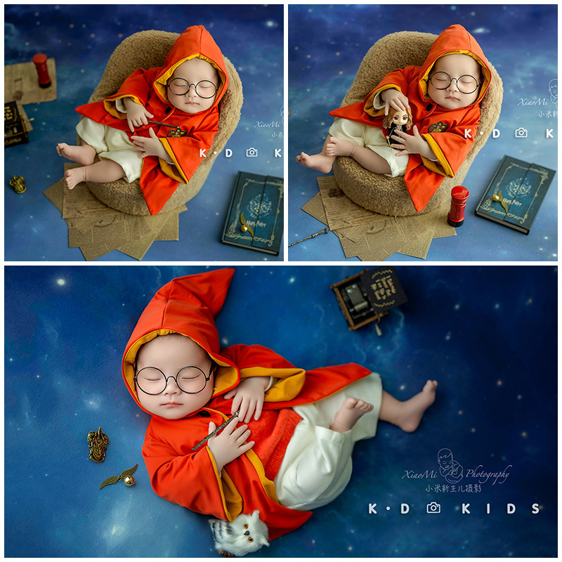 新款新生儿的摄影服装儿童套装魔法师主题影楼拍照满月照婴儿道具
