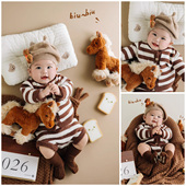 新款 道具百天照周岁照棕色条纹小马主题百日影楼写真 儿童摄影服装