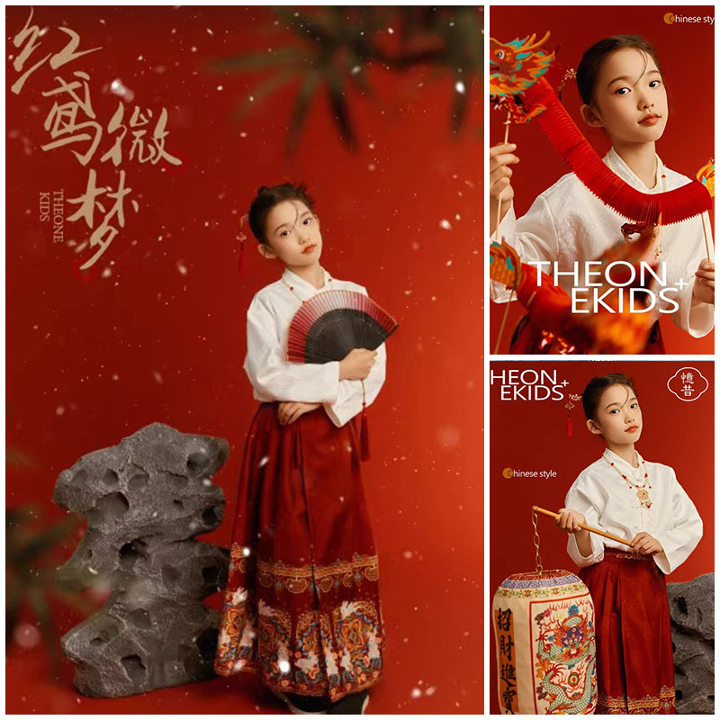 新年龙年儿童摄影道具女童拍照红色马面裙古风汉服中国风影楼写真,童装/婴儿装/亲子装,儿童演出服,淘宝优惠券,粉丝福利购,淘宝优惠卷