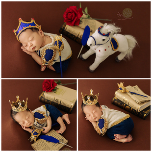 新生儿摄影服装白马王子拍照衣服道具婴儿满月照小王子主题写真照