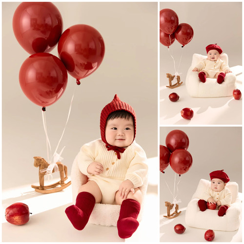 新年小马主题针织哈衣拍照衣服