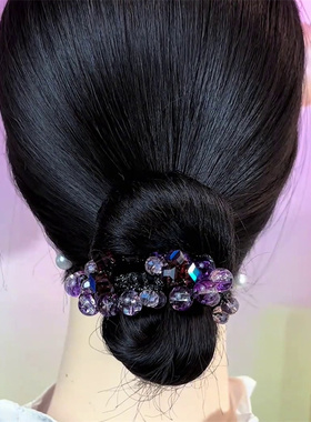 2025新款高级感气质百搭发饰女后脑勺盘发发夹子头饰水钻紫色发圈