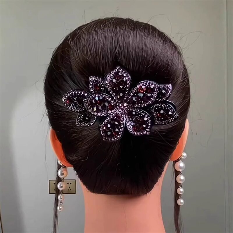 韩式发饰大号盘发鸭嘴夹夹发卡后脑勺妈妈盘头饰顶夹三齿花朵新款