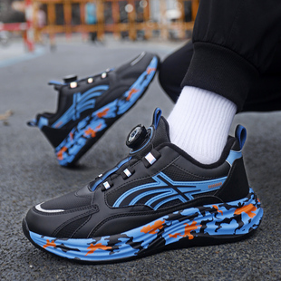 冬季皮面运动鞋中大童男棉鞋加絨保暖防水轻便防滑学生软底篮球鞋