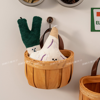 日式木制挂篮家用厨房收纳筐