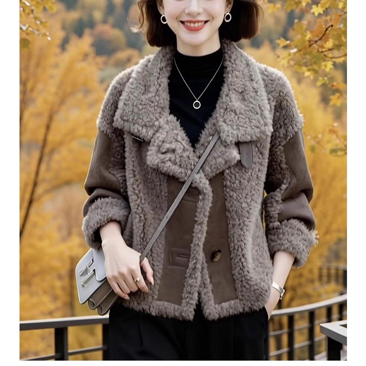 素雅订制女装原创品牌冬季新款时尚保暖颗粒绒仿羊羔毛皮草外套女
