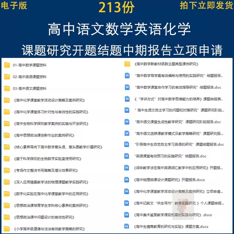 高中课题研究报告实施方案语文数学英语化学思政开题结题中期报告