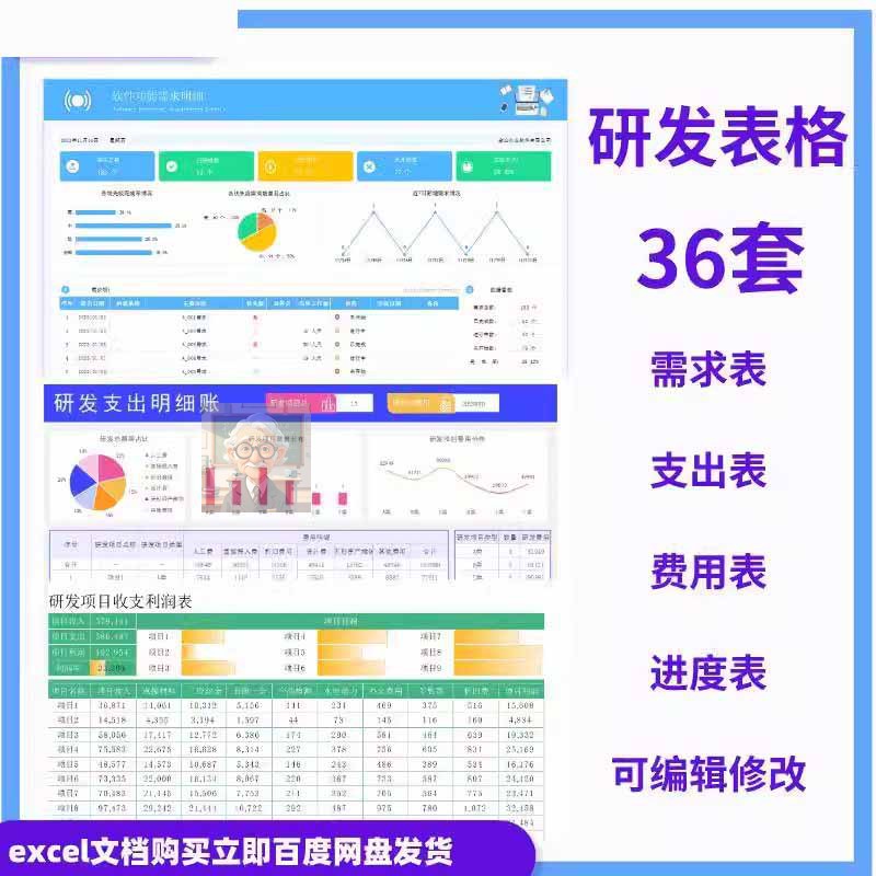 产品开发项目需求表研发排期项目跟进研发费用预算利润表项目成本