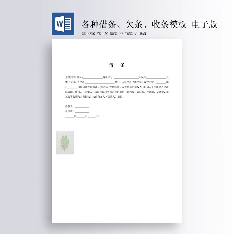 有担保人借款借条范本模板 格式：word文档 需要自己打印