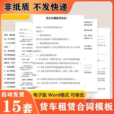 大型货车车辆租赁合同协议模板范本电子版word非纸质新版通用
