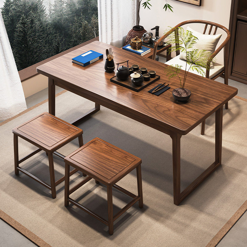 新中式榆木茶桌椅组合家用客厅小型休闲茶台禅意阳台茶桌喝茶桌椅