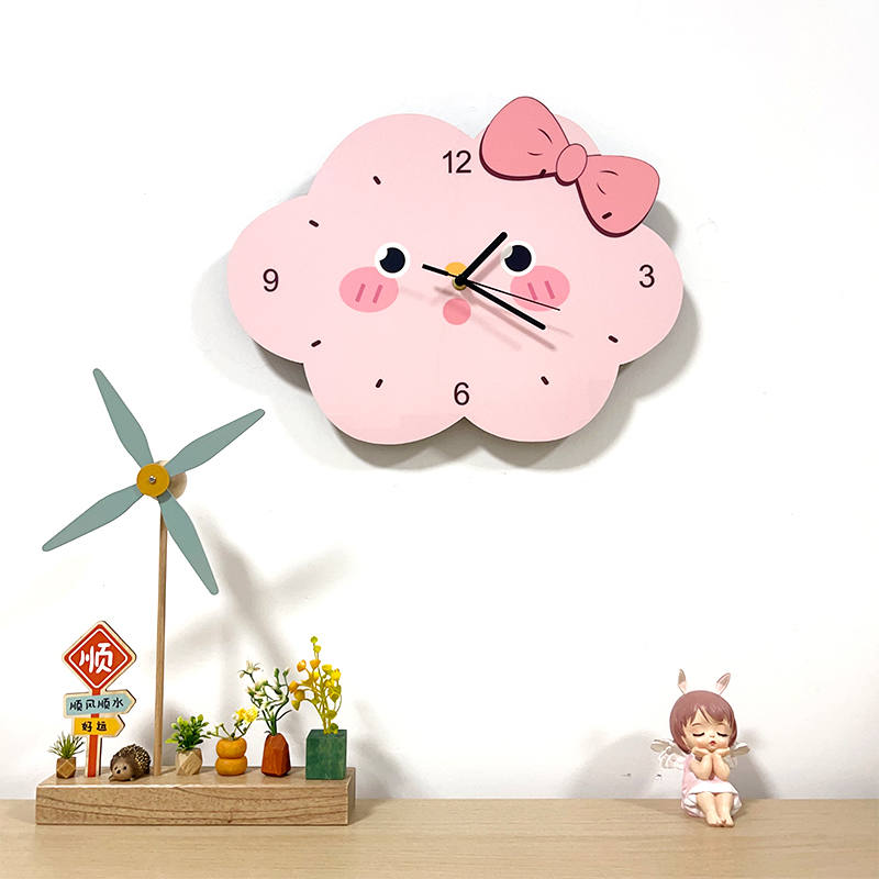 卡通云朵钟表挂钟画卧室挂钟时钟