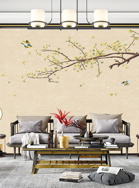 独绣刺绣无缝壁布花鸟玉树琼枝客厅电视沙发背景墙布新中式