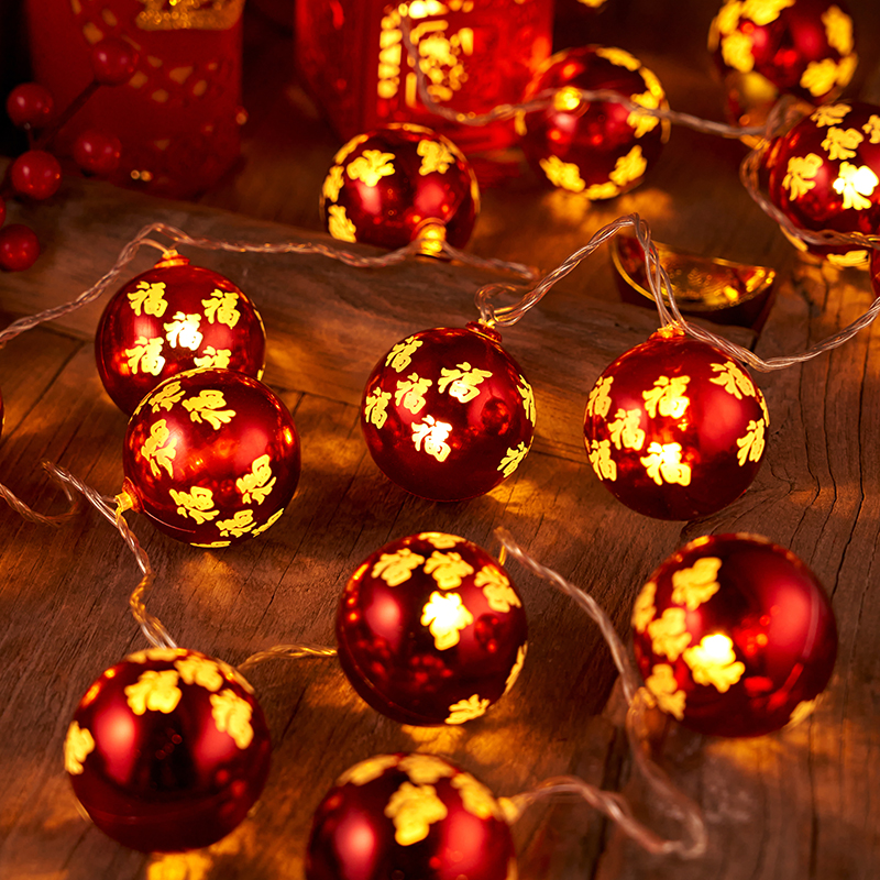 新年挂饰发光福字大红灯笼挂件