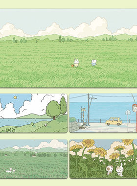 清新风景鼠标垫超大号女生电脑桌垫加厚锁边绿色护眼键盘垫办公室