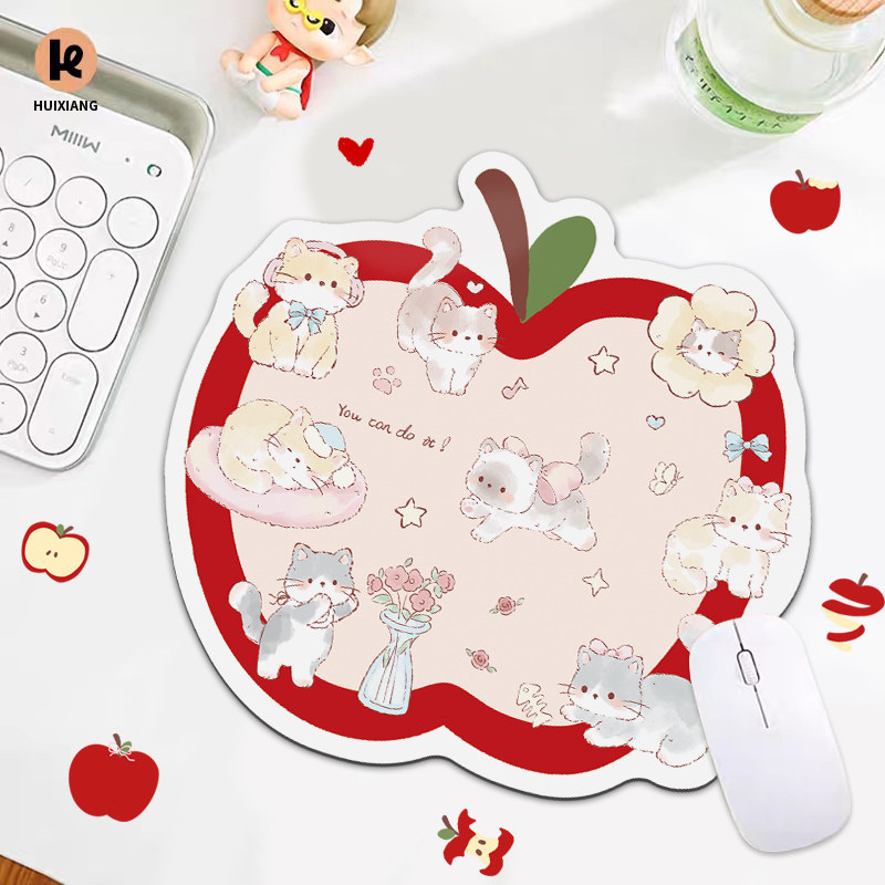 苹果小猫异形鼠标垫女生高颜值办公室小号滑鼠垫子笔记本电脑桌垫