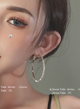 韩国高级感欧美风纯银水钻耳圈