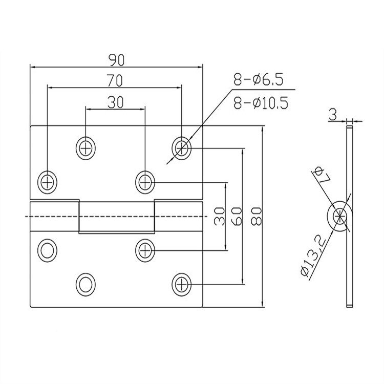 机械设备铰链重型工业门合页铰链 304不锈钢拉丝工业合页80*90*3