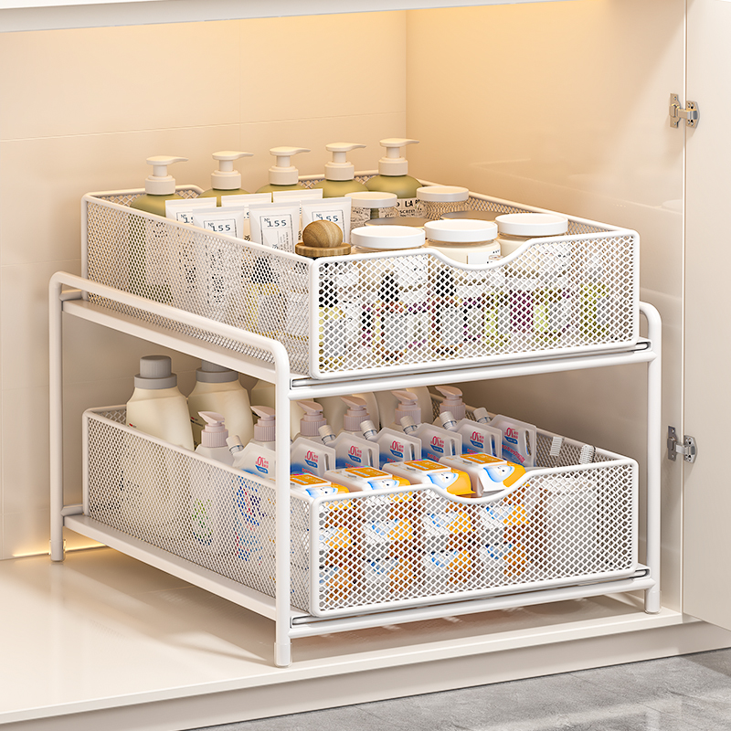下水槽置物架抽拉式浴室柜下收纳盒多层卫生间洗手台下拉篮分层架