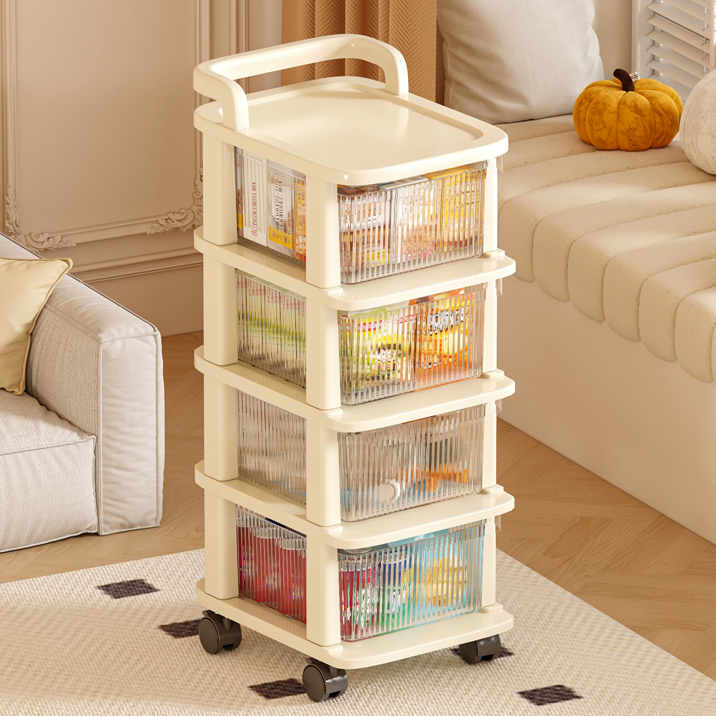 高颜值零食小推车可移动抽屉式置物架客厅桌边侧边落地杂物收纳架 - 封面