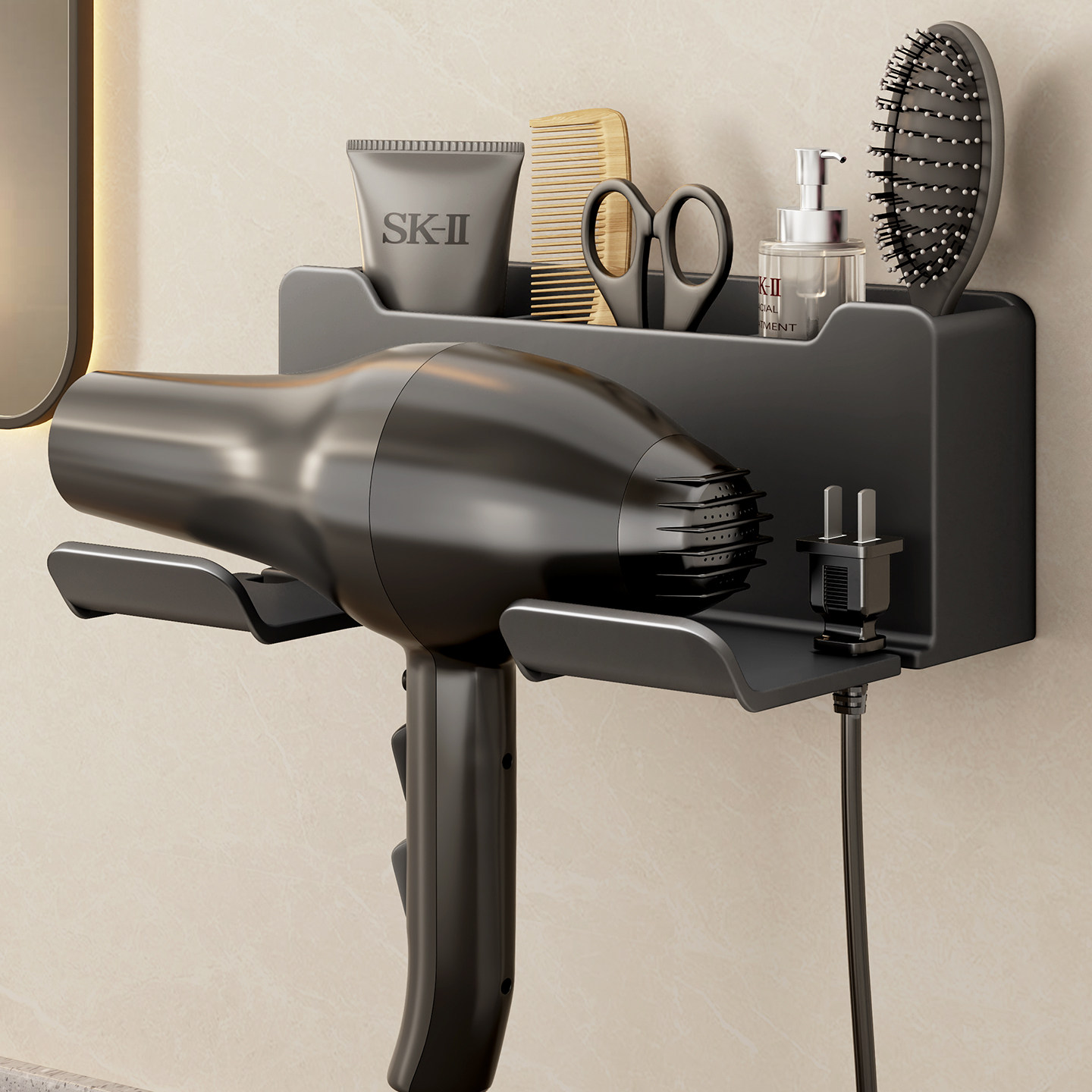 吹风机置物架卫生间壁挂式电吹风支架免打孔浴室风筒收纳架子神器