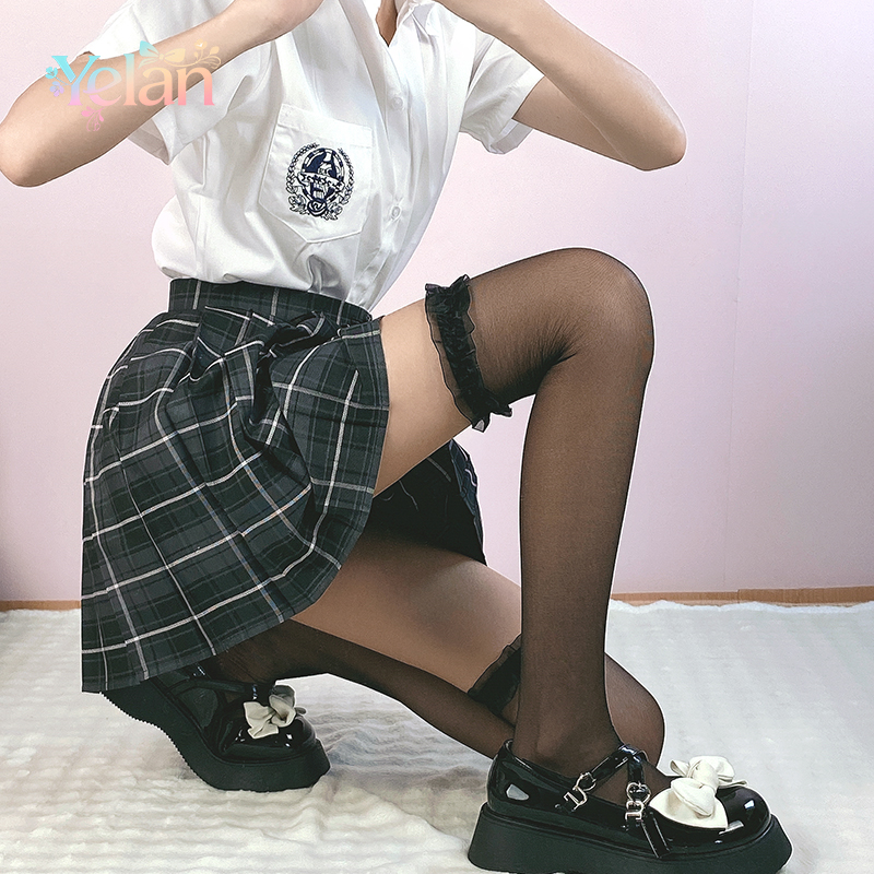 JK黑丝长筒袜蕾丝花边高筒袜