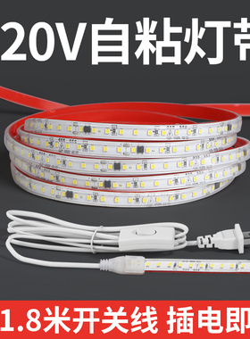 户外灯带led超亮防水220V自粘led灯带条带开关家装客厅吊顶背景墙