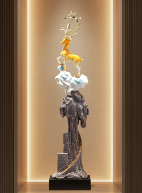 一路高升招财鹿入户玄关竖高摆件高级感家居客厅电视柜壁龛装饰品