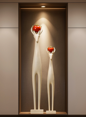 入口入口大厅，高财运和吉祥鹿饰品，高端客厅电视柜，壁龛，繁荣