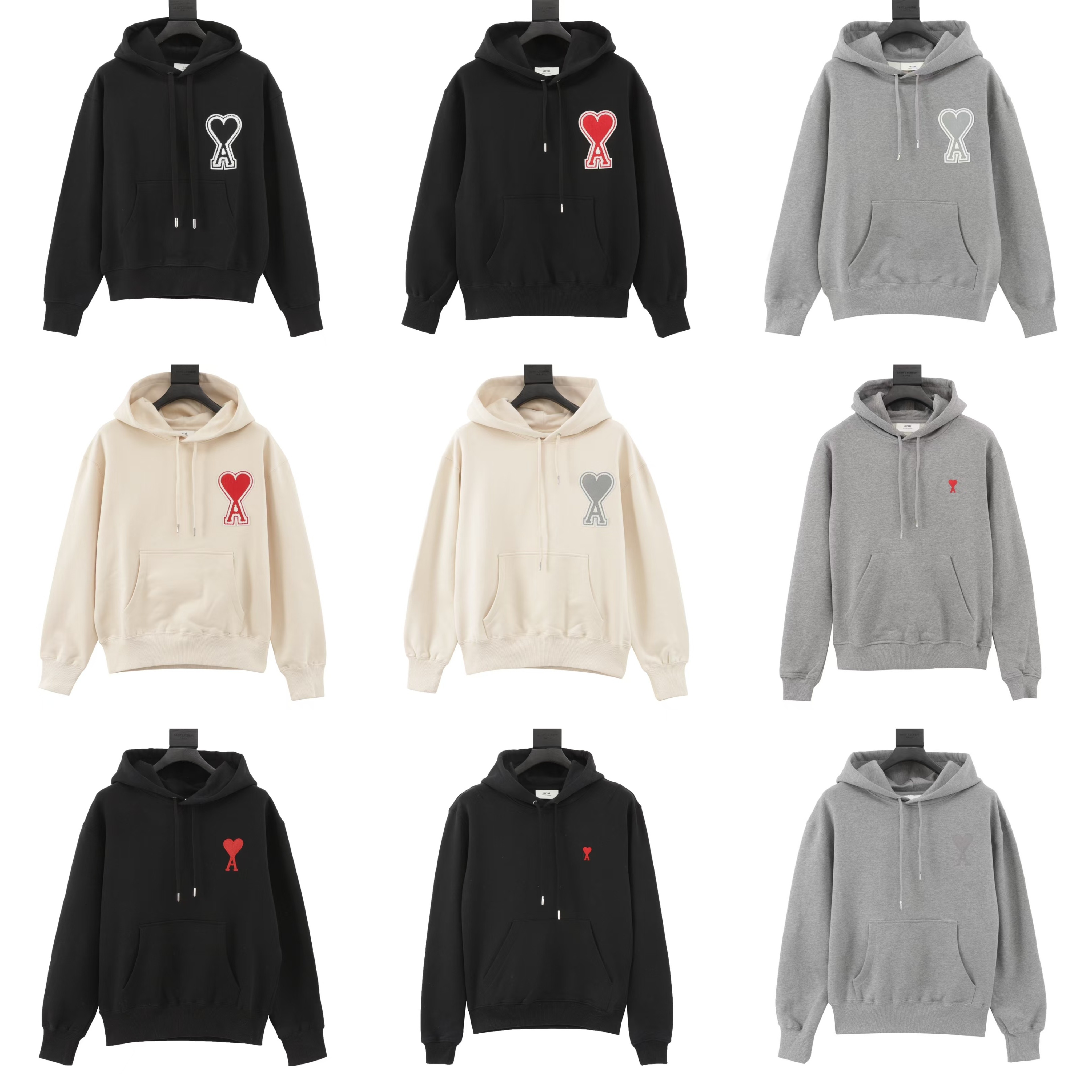 秋冬大章仔爱心刺绣连帽卫衣男女同款百搭上衣Aami连帽衫卫衣