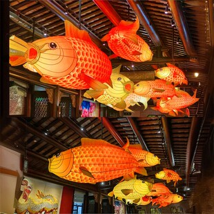 锦鲤鱼灯笼金鱼创意吊灯大型春节花灯网红文旅景区灯笼装饰鱼灯