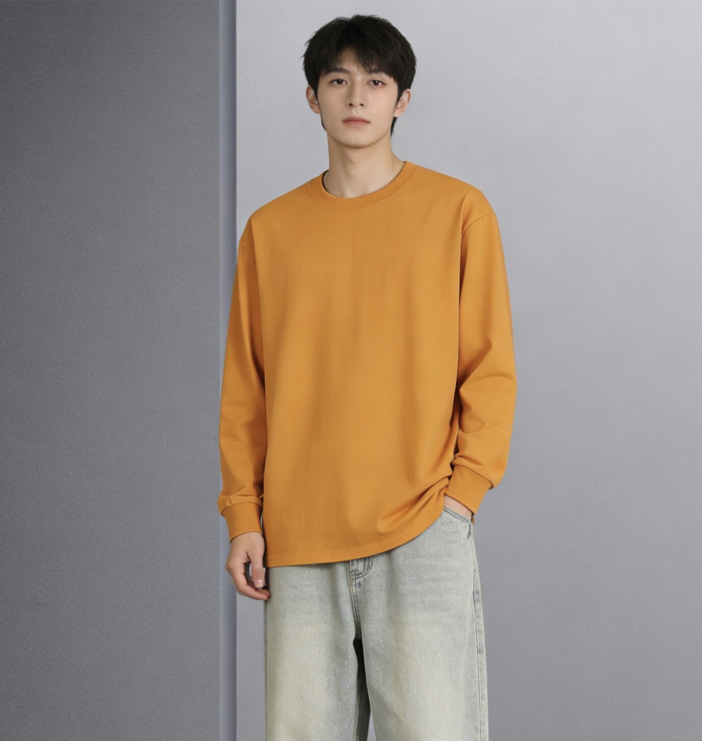 2026新款秋冬圆领纯棉长袖t恤男士上衣薄款打底衫秋衣内衣内搭