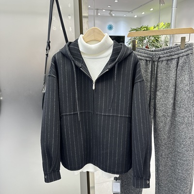 2025冬季新款时尚开衫连帽休闲外套男加厚保暖青年双面羊绒大衣