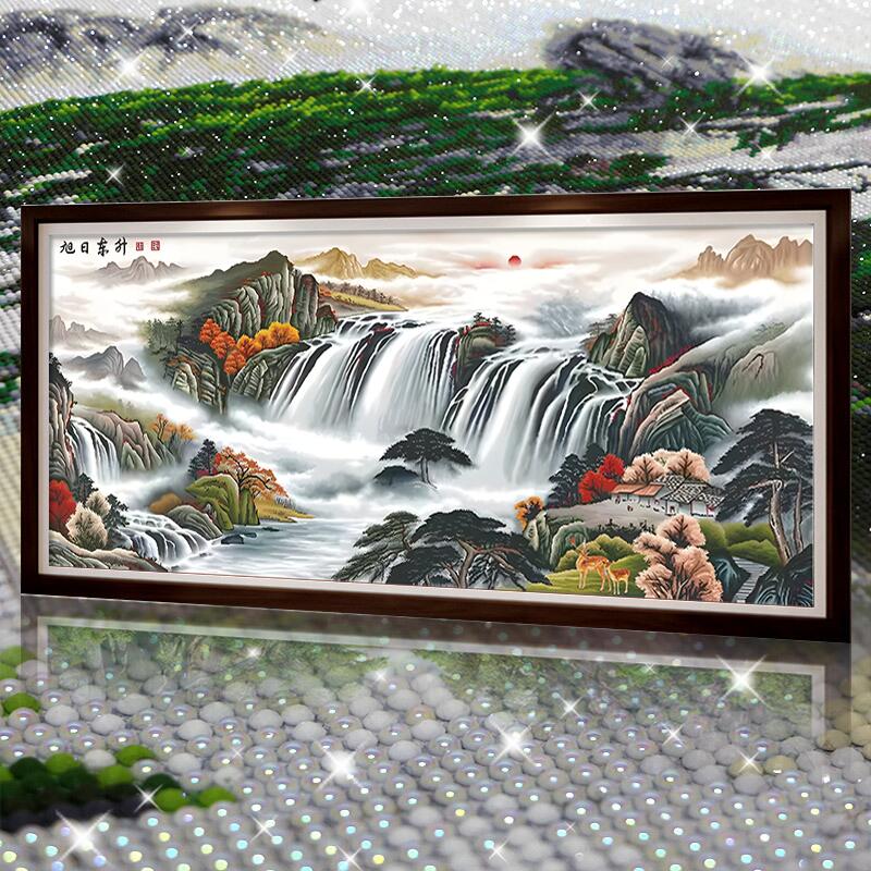 旭日东升2025新款水晶钻石画满钻点钻十字绣客厅风景山水画砖石秀