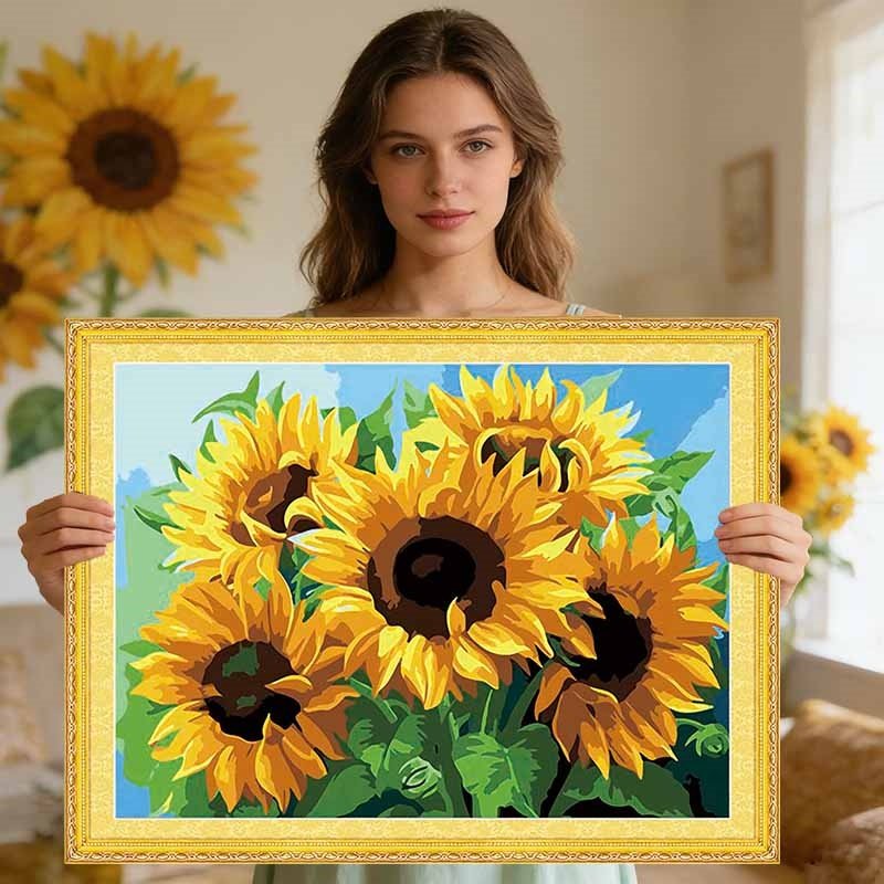 向日葵2026新款自己手工刺绣十字绣线绣满绣客厅玄关餐厅花卉系列