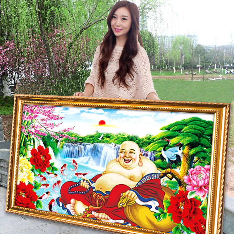 弥勒佛笑口常开2025年新款手工刺绣十字绣线绣客厅高级感观音佛像