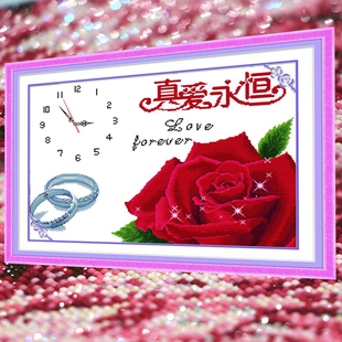 真爱永恒2026新款5D水晶钻石画结婚满钻点钻十字绣客厅钟表砖石秀