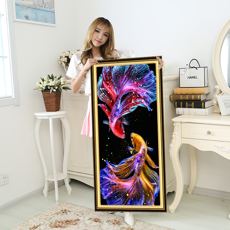 招财锦鲤新款客厅十字绣