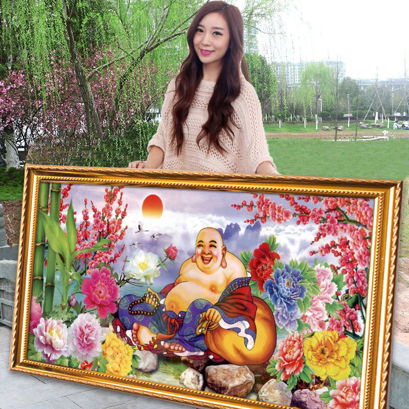 弥勒佛笑口常开2026新款自己手工刺绣中式十字绣线绣客厅菩萨佛像