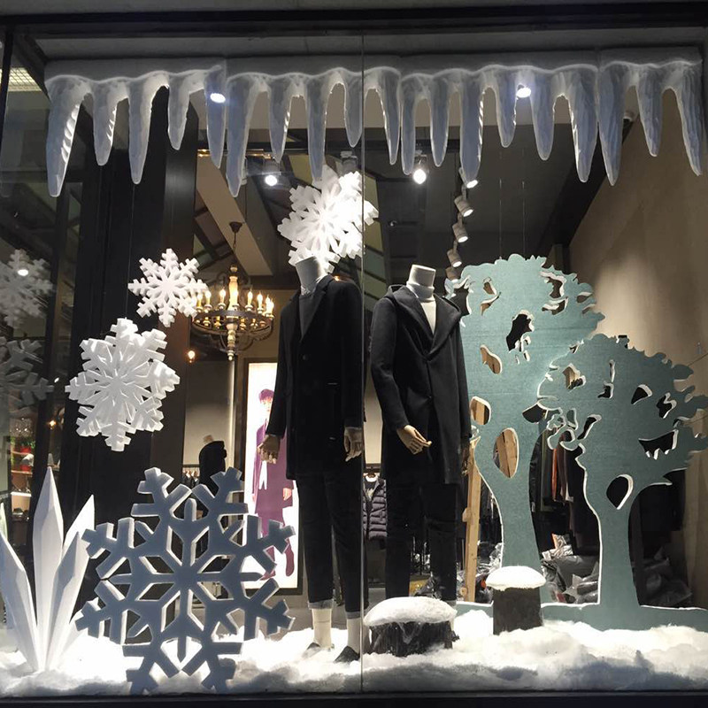 冬季商场橱窗装饰场景布置泡沫雪花冰柱dp点展厅陈列婚庆摄影道具