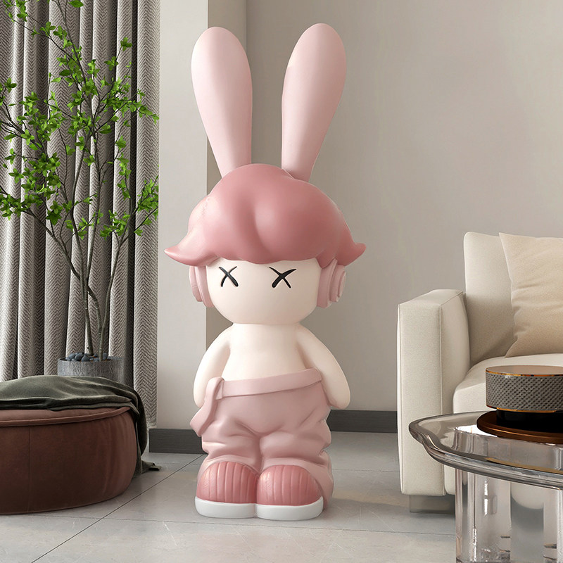 潮玩兔子大型客厅落地摆件装饰品轻奢高级感电视柜沙发旁乔迁礼物,家居饰品,落地摆件,淘宝优惠券,粉丝福利购,淘宝优惠卷