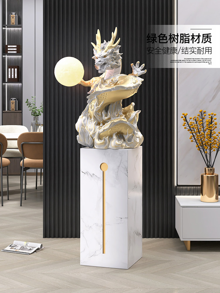 新中式盘龙落地摆件客厅电视柜沙发旁大理石门店雕塑乔迁开业礼物