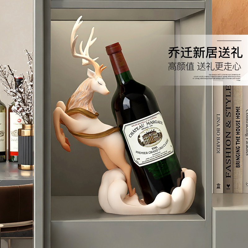 布科国潮福鹿红酒架摆件