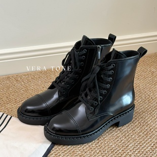 经典 系带真皮厚底粗跟女短靴 显瘦百搭马丁靴