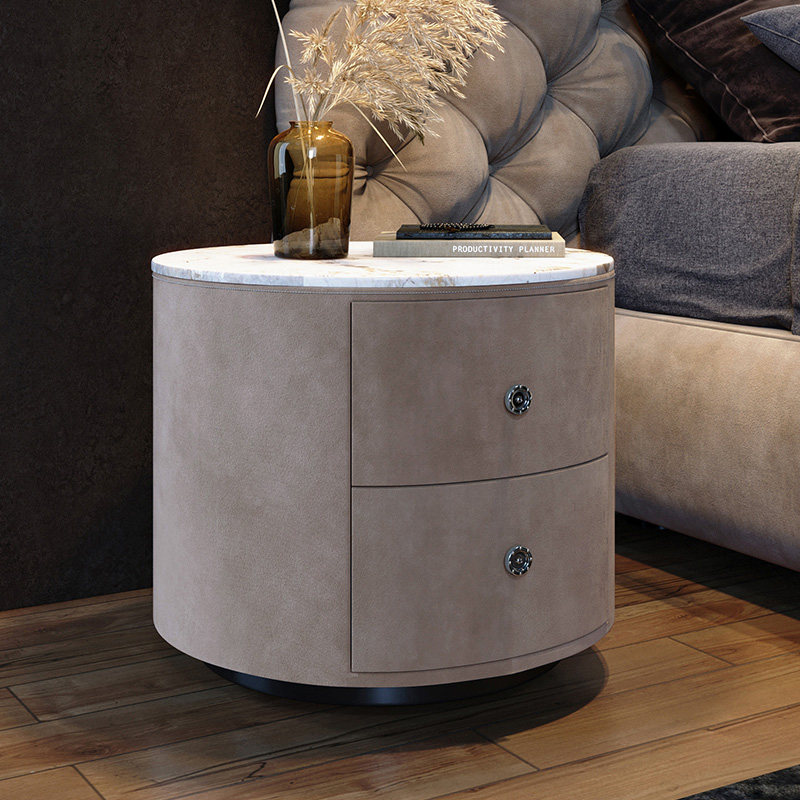 优奕酷北欧圆形布艺床头柜现代简约收纳柜迷你置物架可定制储物柜