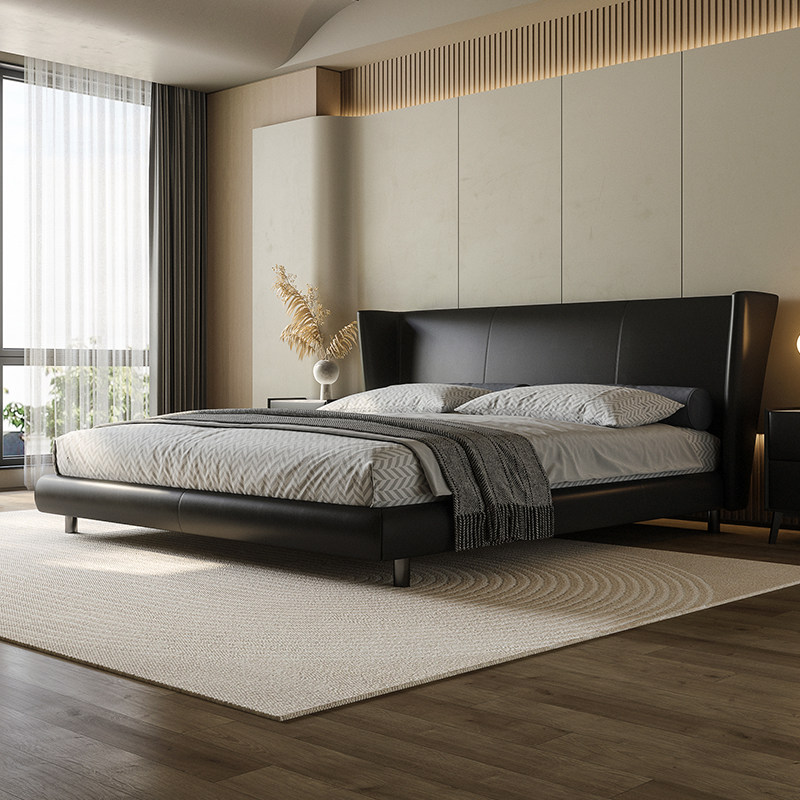 意式极简真皮床现代简约北欧轻奢1米8床双人床主卧大床软包婚床