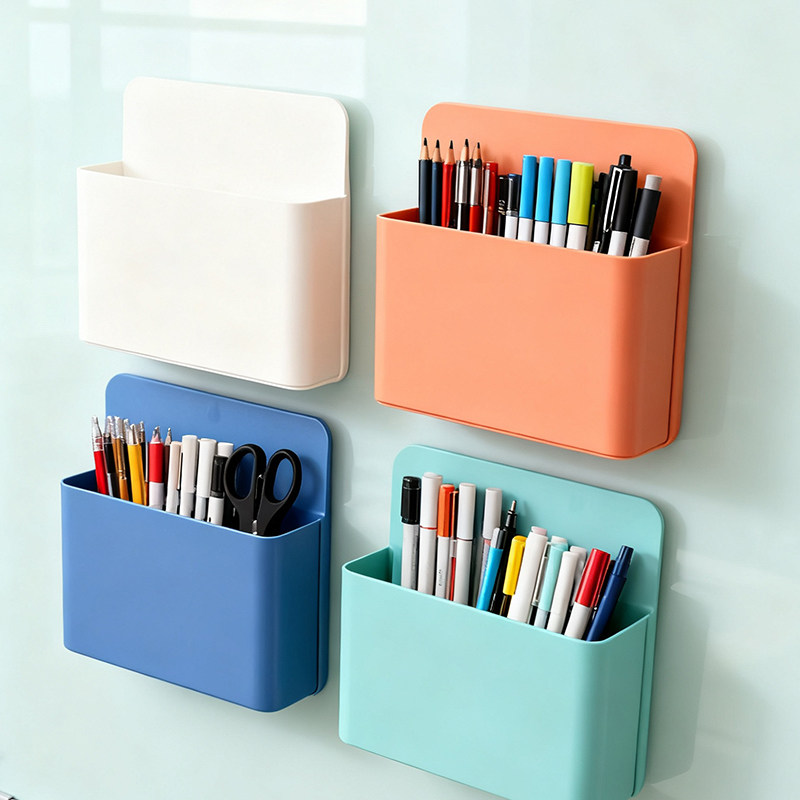 玻璃白板专用笔筒强磁性收纳盒磁吸笔架白板笔筒可吸白板笔盒黑板擦盒子白板吸附白板笔板擦收纳盒玻璃磁吸