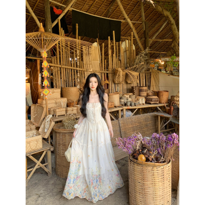 一颗甜桃yikett《未闻花语》夏季印花长款连衣裙女吊带仙女裙显瘦