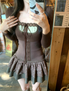 榛果巧克力 长袖 针织上衣T恤 套装 6折 半身裙时尚 女 特价